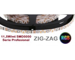 Tira LED 5 mts Flexible ZIG-ZAG 60W 240 Led SMD 5050 IP20 RGB, Serie Profesional